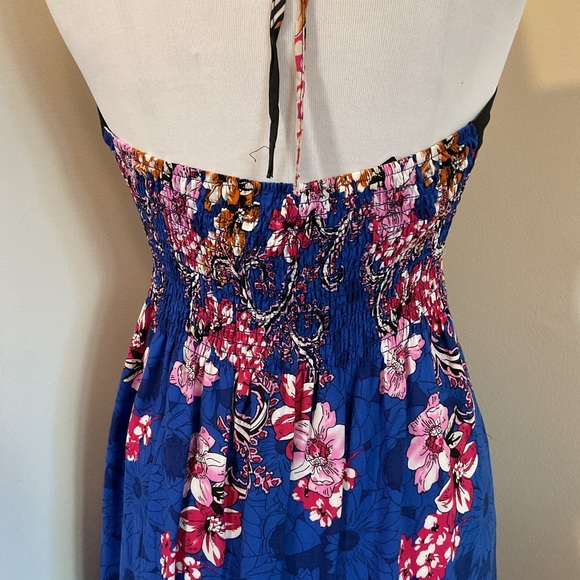 NWT La La Muse Blue Black Floral Strapless Halter Maxi Dress Size XL Boho Chic - Picture 7 of 7